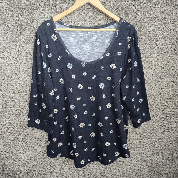 Lane Bryant Top Womens Plus 14/16 Blue Floral Print Scoop Neck Knit Casual - Picture 1 of 7